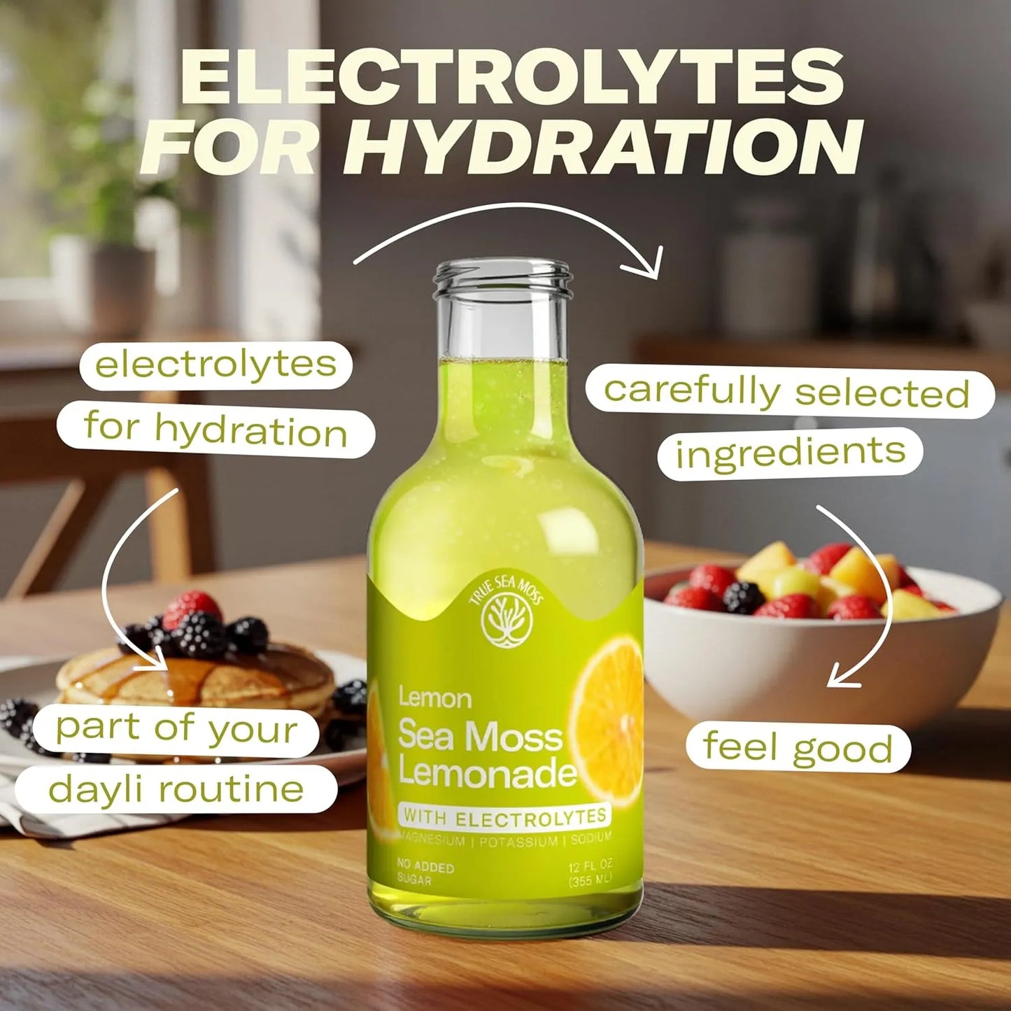 Lemonade - Lemon + Electrolytes - Hydration Drink – 4 × 12 fl oz Bottles – Made in USA from globally sourced ingredients