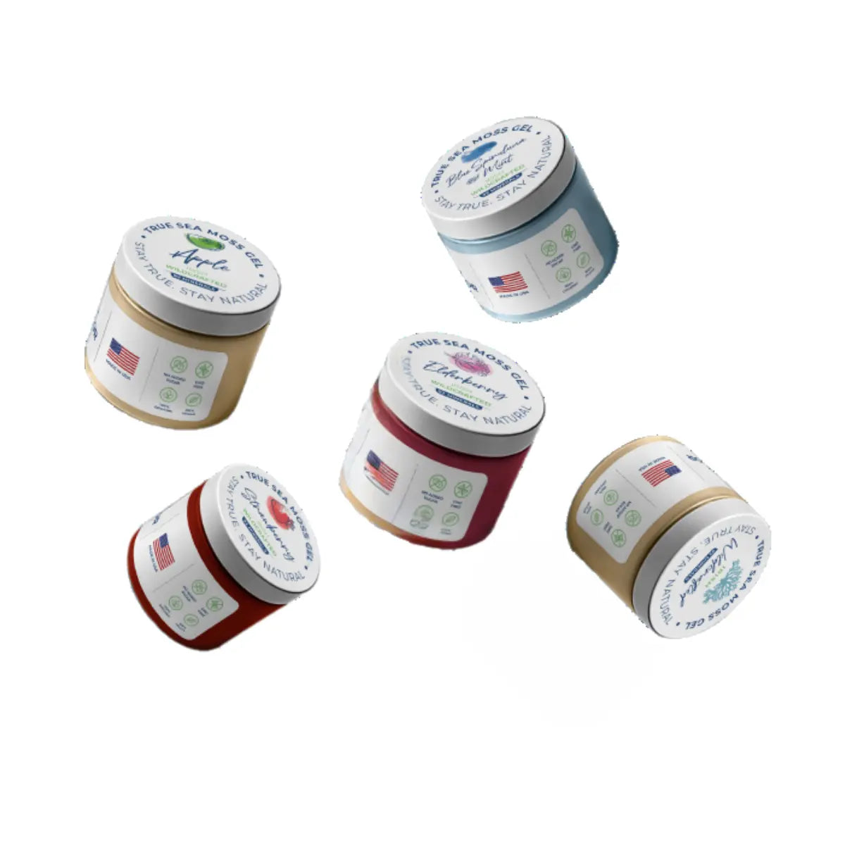 Samples of sea moss gels in different flavors