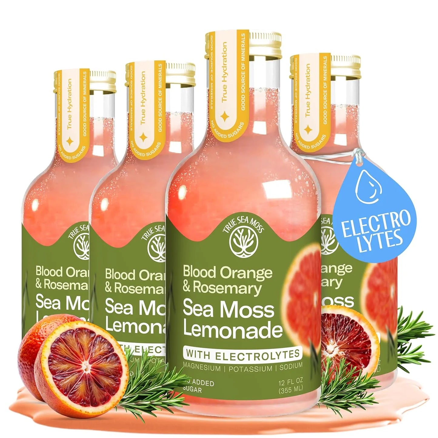 Lemonade - Blood Orange + Rosemary -  Hydration Drink – 4 × 12 fl oz Bottles – Made in USA from globally sourced ingredients