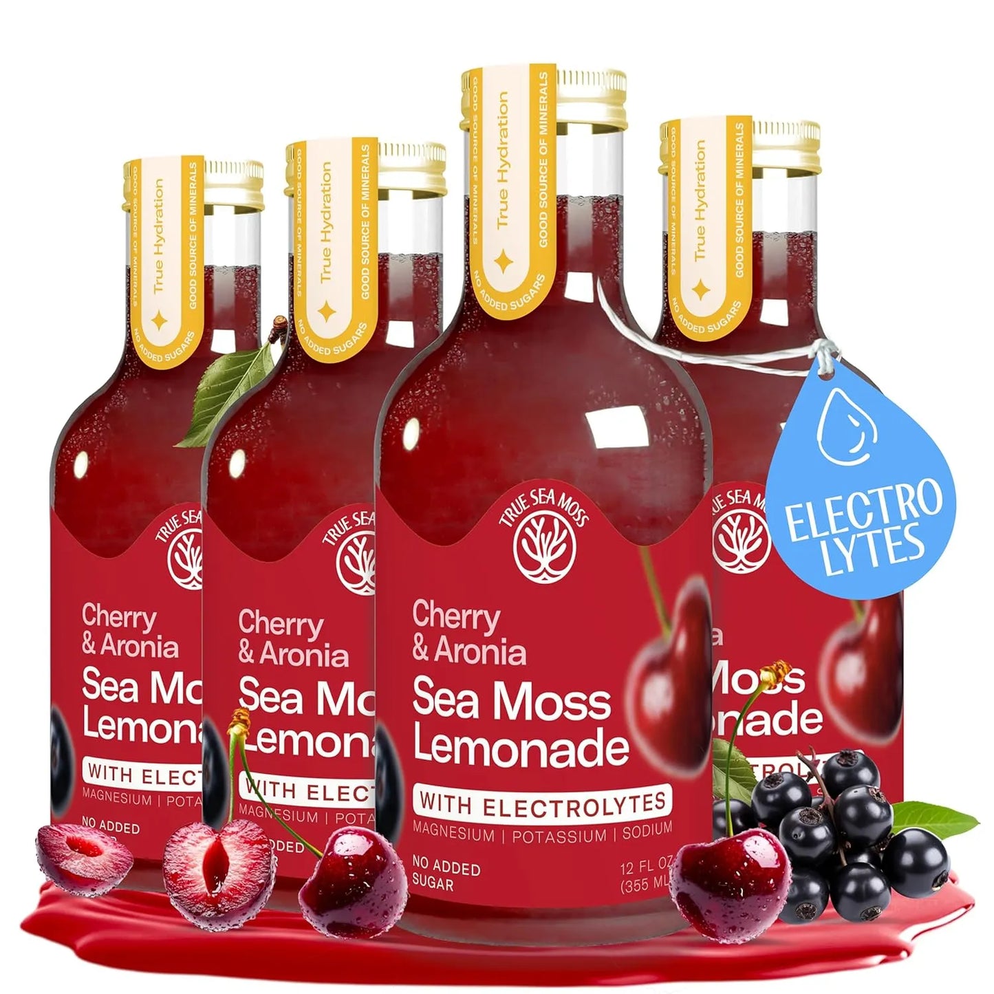 Lemonade - Cherry Aronia - Hydration Drink – 4 × 12 fl oz Bottles – Made in USA from globally sourced ingredients