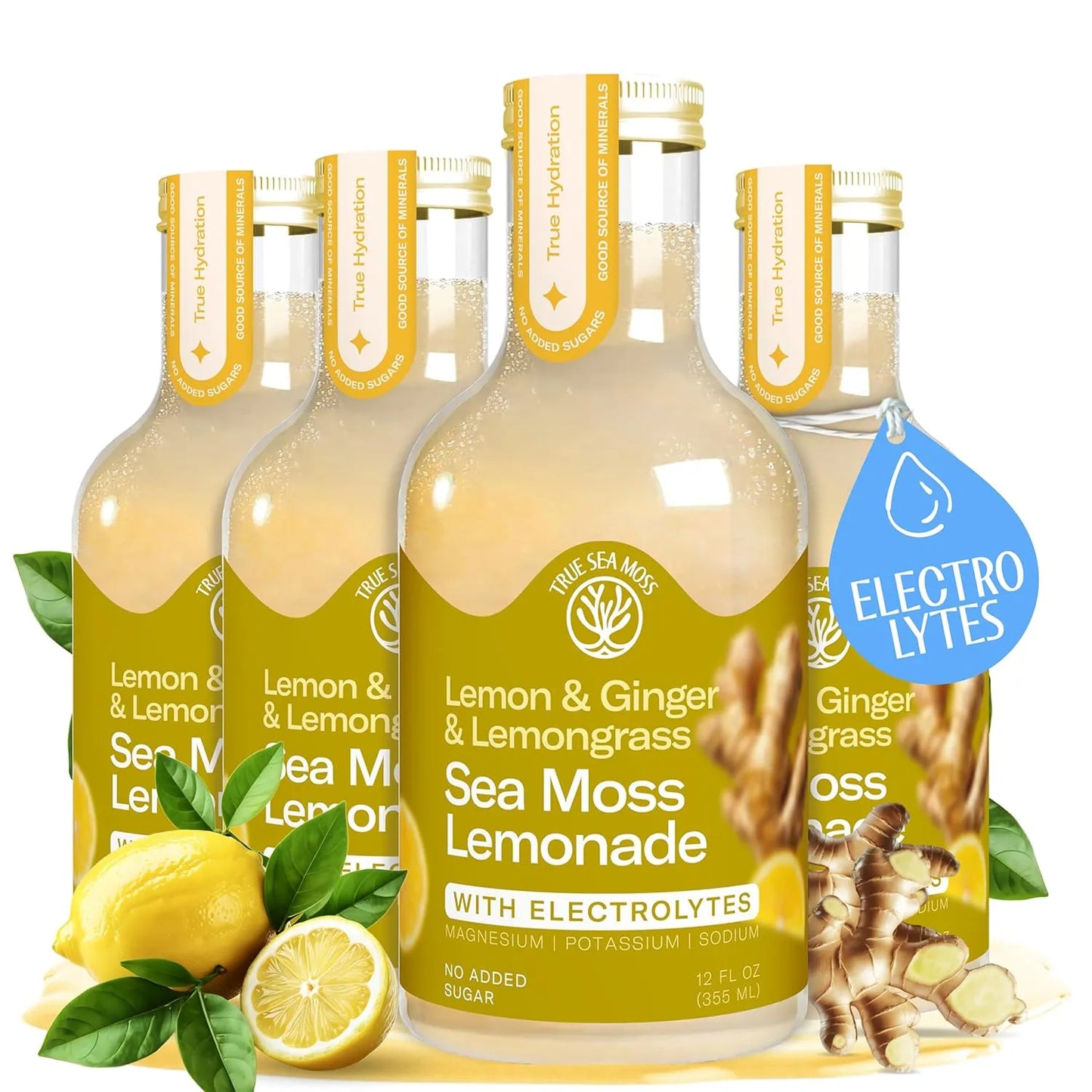 Lemonade - Lemon Ginger Lemongrass -Hydration Drink – 4 × 12 fl oz Bottles – Made in USA from globally sourced ingredients