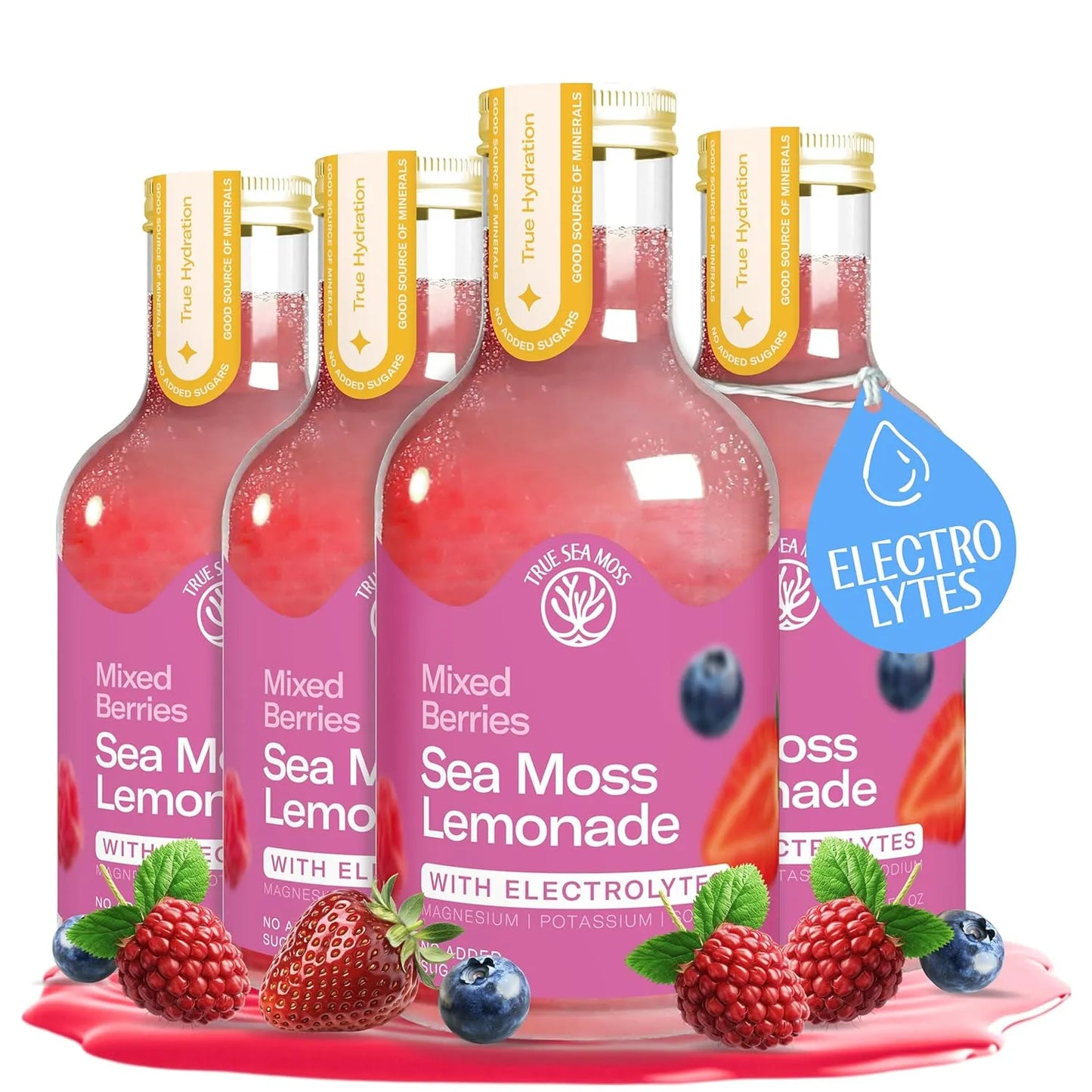 Lemonade - Berry Mix + Electrolytes - - Hydration Drink – 4 × 12 fl oz Bottles – Made in USA from globally sourced ingredients