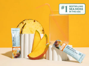 True Sea Moss electrolytes hydration powder mango pineapple flavor with mineral rich hydration drink

