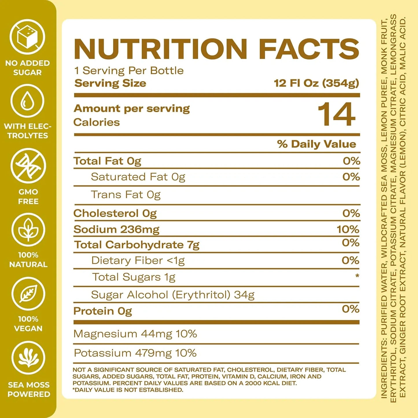 Lemonade - Lemon Ginger Lemongrass -Hydration Drink – 4 × 12 fl oz Bottles – Made in USA from globally sourced ingredients