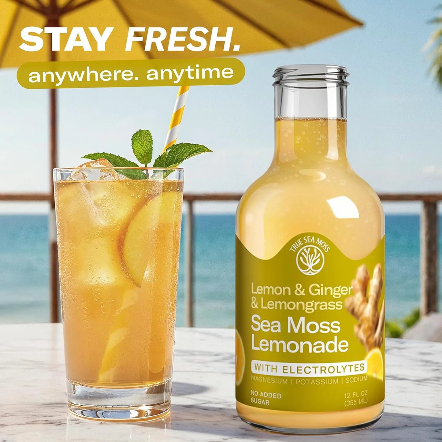 Lemonade - Lemon Ginger Lemongrass -Hydration Drink – 4 × 12 fl oz Bottles – Made in USA from globally sourced ingredients