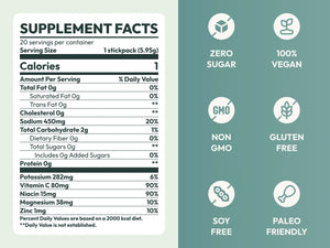 True Sea Moss electrolytes supplement facts showing minerals vitamins and zero sugar vegan hydration powder
