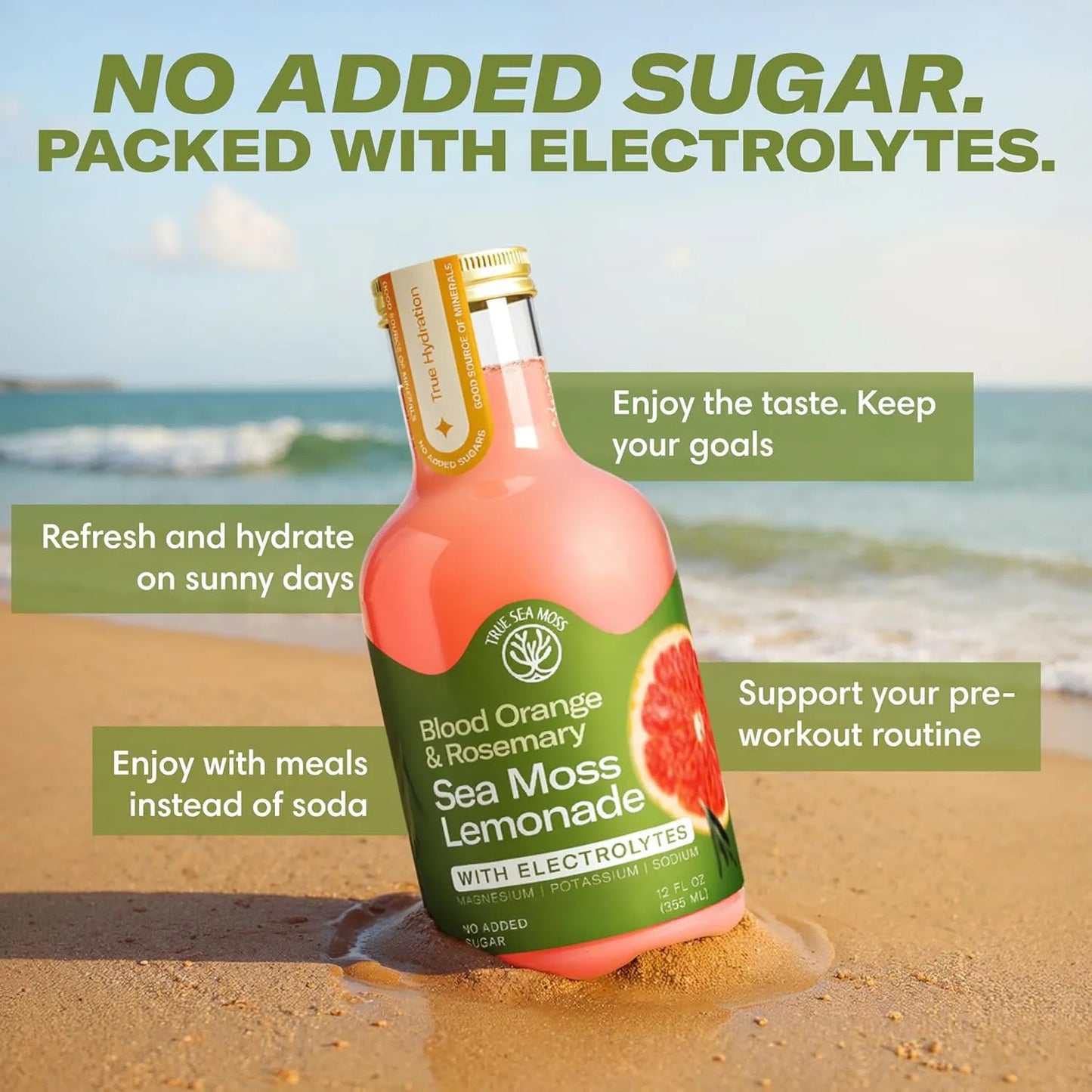 Lemonade - Blood Orange + Rosemary -  Hydration Drink – 4 × 12 fl oz Bottles – Made in USA from globally sourced ingredients