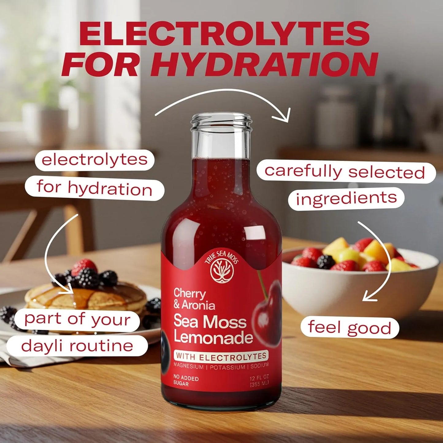 Lemonade - Cherry Aronia - Hydration Drink – 4 × 12 fl oz Bottles – Made in USA from globally sourced ingredients