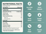 Sea moss gel nutrition facts panel with gluten free, vegan, and non-GMO icons