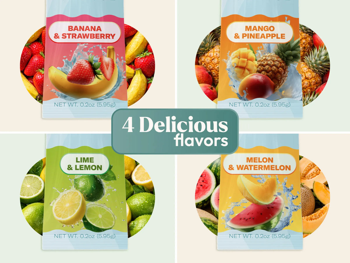 True Sea Moss electrolytes hydration powder four flavors banana strawberry mango pineapple lime lemon melon watermelon
