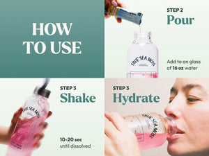 How to use True Sea Moss electrolytes hydration powder by mixing stick pack with water shaking and drinking
