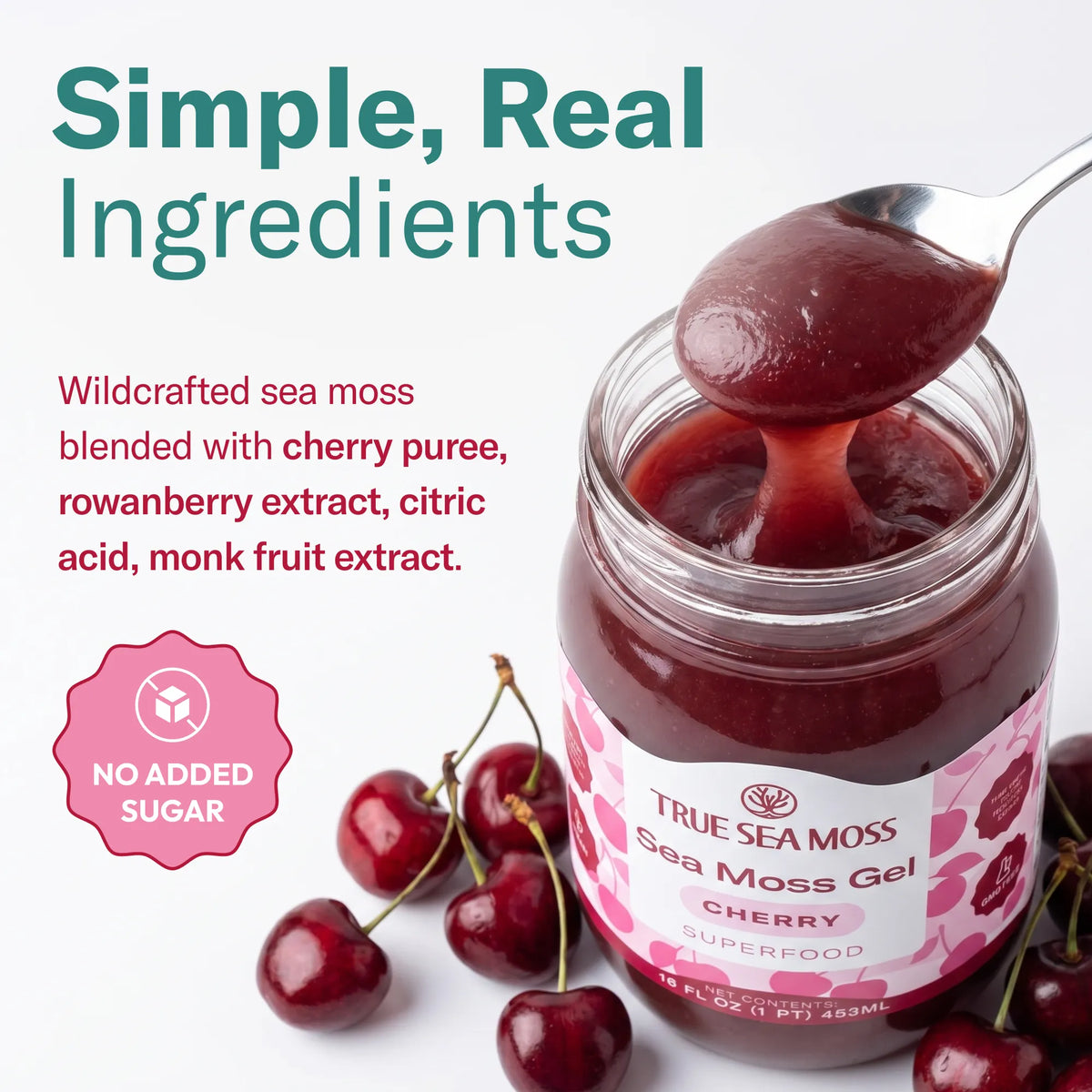 TrueSeaMoss Sea Moss Gel – Wildcrafted Seamoss, Fruits & Jarred Vegetables – Cherry, Pack of 1 (Labels may Vary)