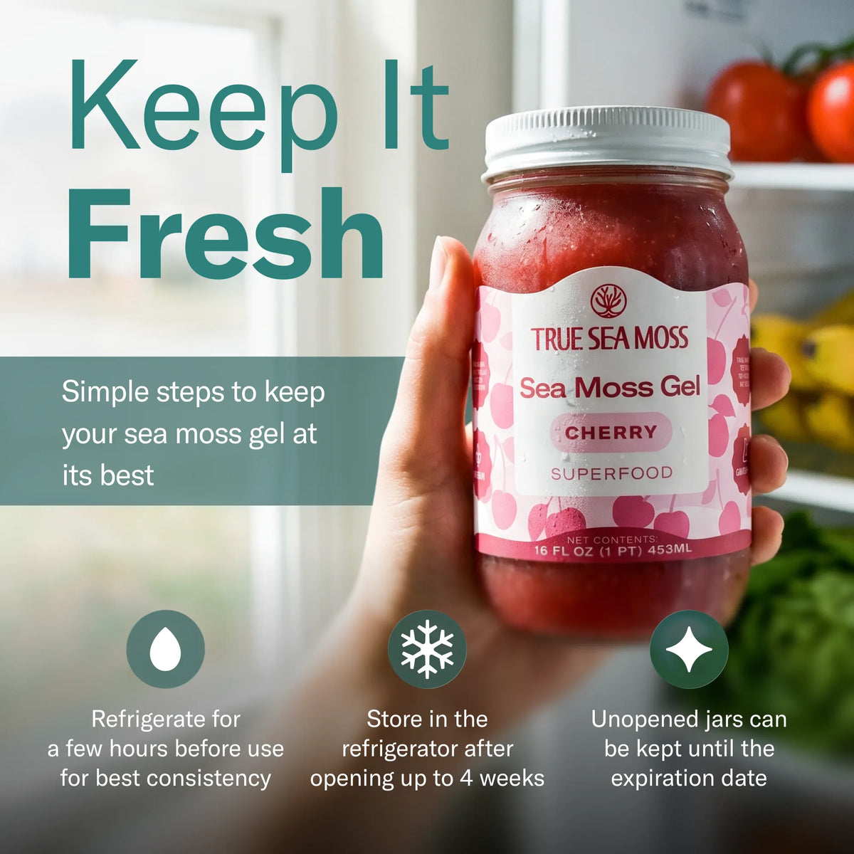 TrueSeaMoss Sea Moss Gel – Wildcrafted Seamoss, Fruits & Jarred Vegetables – Cherry, Pack of 1 (Labels may Vary)