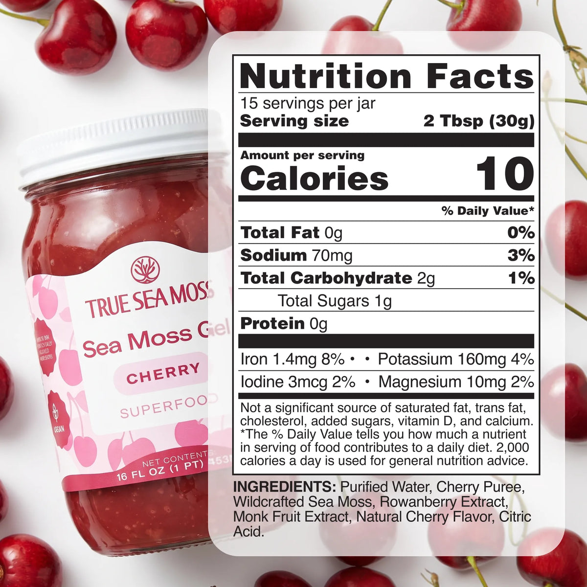TrueSeaMoss Sea Moss Gel – Wildcrafted Seamoss, Fruits & Jarred Vegetables – Cherry, Pack of 1 (Labels may Vary)