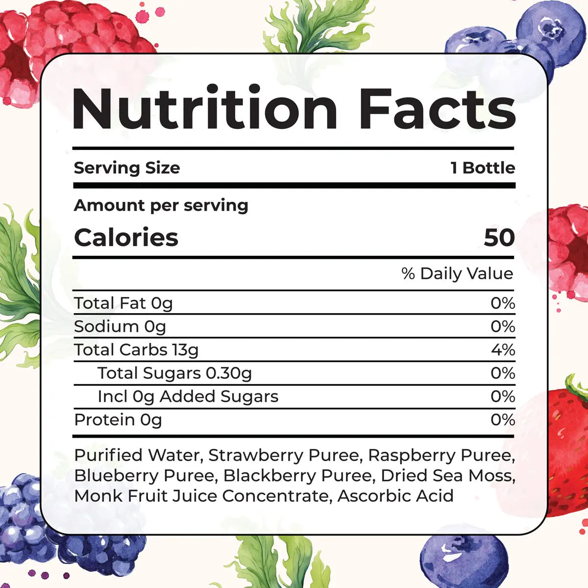 Nutrition Facts of Sea Moss Llemonade with Berry Mix