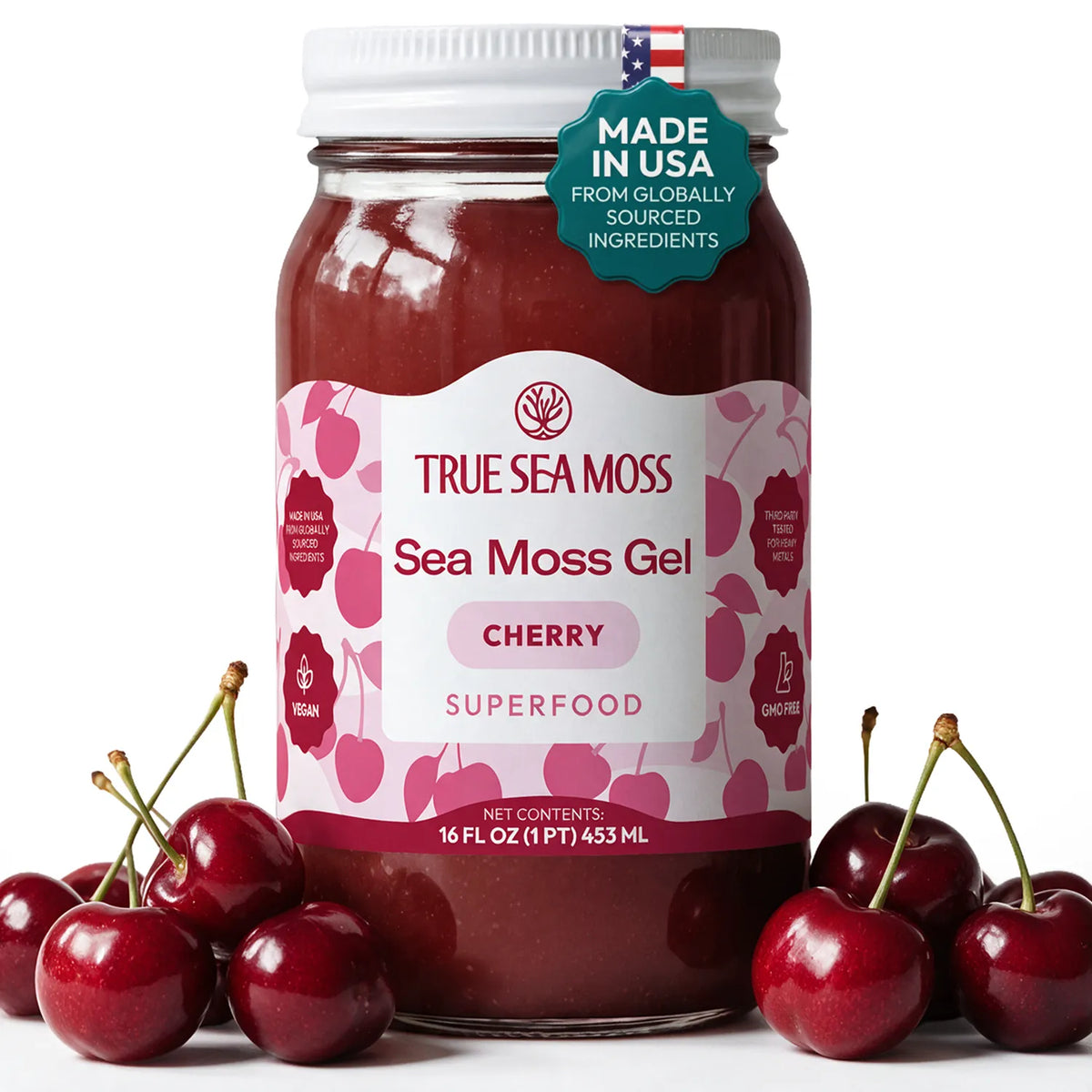TrueSeaMoss Sea Moss Gel – Wildcrafted Seamoss, Fruits & Jarred Vegetables – Cherry, Pack of 1 (Labels may Vary)